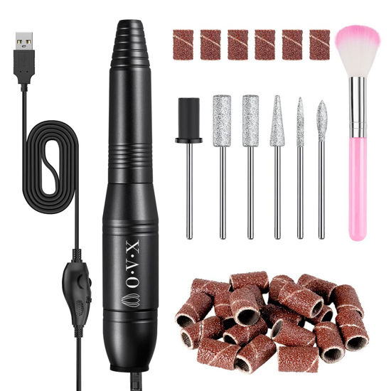 Picture of Portable Electric Nail Drill Machine，Compact 20000 RPM USB Manicure Pedicure Efile Nail Drill Kit for Acrylic Nails Gel Polishing Shape Tools with Nail Drill Bits and Sanding Bands-Black
