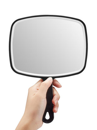Picture of OMIRO Hand Mirror, Large Black Handheld Mirror with Handle, 7.4" W x 10.3" L