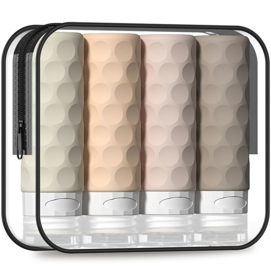 Picture of Silevoler Travel Bottles for Toiletries, 4pcs Tsa Approved 3oz Travel Size Containers, BPA Free Leak Proof Premium Silicone Bottles, Refillable Liquid Squeezable Accessories W/Toiletry Bag(Cream)