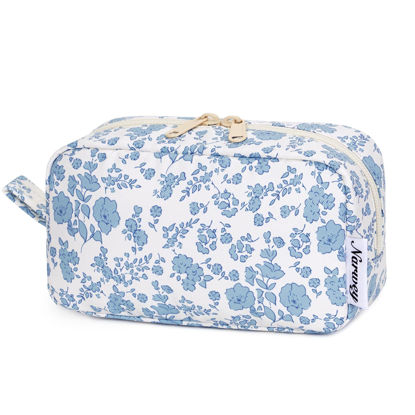 Picture of Narwey Small Makeup Bag for Purse Travel Makeup Pouch Mini Cosmetic Bag Zipper Pouch for Women (Little Blue Flower, Small)