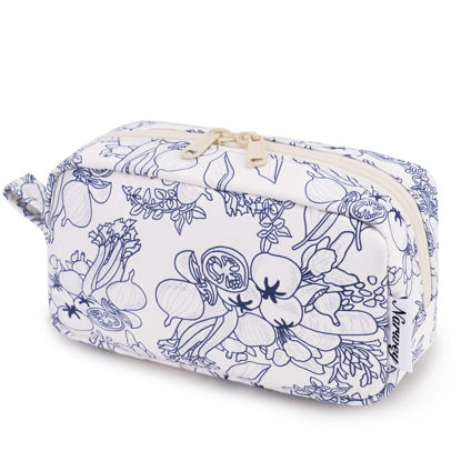 Picture of Narwey Small Makeup Bag for Purse Travel Makeup Pouch Mini Cosmetic Bag Zipper Pouch for Women (Little Navy Blue Flower, Small)