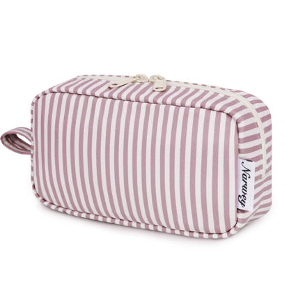 Picture of Narwey Small Makeup Bag for Purse Travel Makeup Pouch Mini Cosmetic Bag Zipper Pouch for Women (Dusty Rose Stripe, Small)