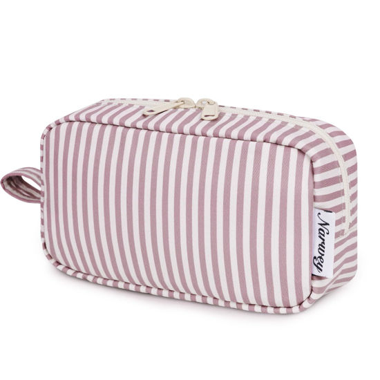 Picture of Narwey Small Makeup Bag for Purse Travel Makeup Pouch Mini Cosmetic Bag Zipper Pouch for Women (Dusty Rose Stripe, Small)