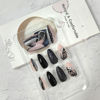 Picture of Black Rose Press on Nails Medium Almond Fake Nails Valentines False Nails with Black Glitter Rhinestones Designs Glossy Glue on Nails Reusable Stick on Nails for Coquette Women Girls 24 Pcs