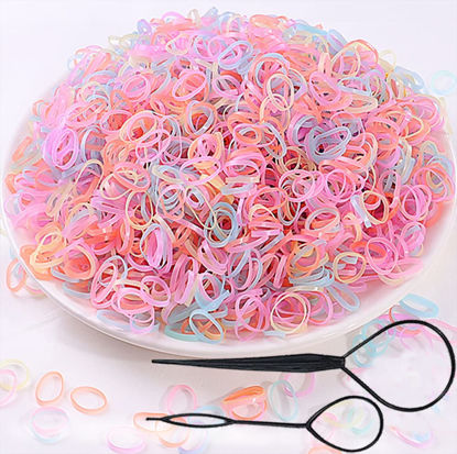Picture of 2000 PCS Hair Bands, Color Elastic Rubbers, Mini Ties for Girls' Ponytails, Soft Non-Slip Small Bands with 2 PCS Topsy Tail Tools
