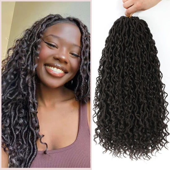 Picture of 8 Packs Curly Boho Braids Faux Locs Crochet Hair, 18 Inch Goddess Locs Crochet Hair, Hippie Locs, Hair Extensions (18 Inch, 8 Packs, 4#)