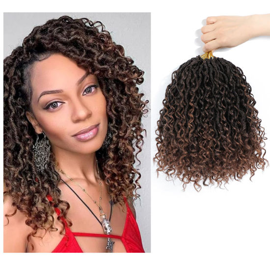 Picture of SamBraid Goddess Locs Crochet Hair 10 Inch, 8 Packs New Goddess Faux Locs Crochet Hair for Black Women, Boho Hippie Locs, River Locs Crochet Hair with Curly Ends (10Inch, 8Packs, T1B/30#）