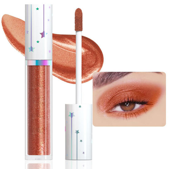 Picture of evpct Liquid Shimmery Glitter Eyeshadow Eyeliner, High Pigment Colored Metallic Eyeshadow Stick Eyeliner, Waterproof Long Lasting Sparkle Shimmer Eye Makeup Set for Women, 23# Brownish Red