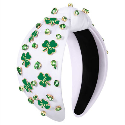 Picture of CEALXHENY St. Patrick's Day Headband for Women Green Shamrock Headband Embellished Crystal Rhinestone Knotted Headband St. Patrick's Day Hair Accessories Outfits Irish Holiday Gifts (Shamrock J)
