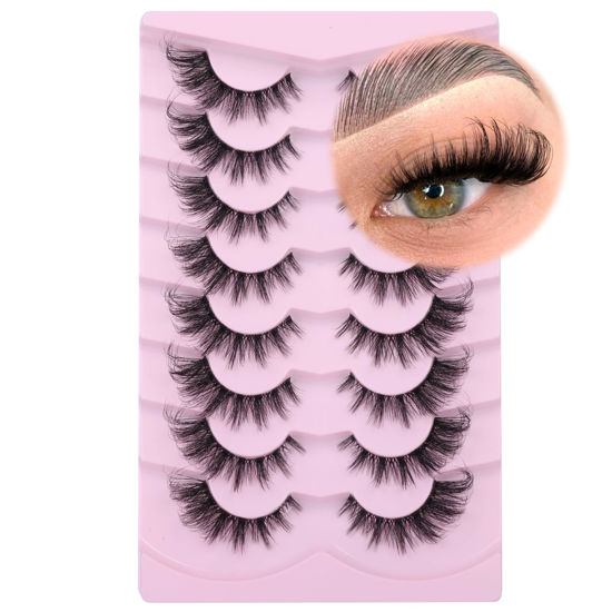 Picture of Lashes Wispy False Eyelashes Fox Eye Lashes Fake Lashes Fluffy Cat Eye Lashes Faux Mink Strip Lashes Natural Look Clear Band Eyelashes Pack by GVEFETIEE 8 Pairs
