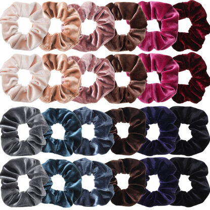 Picture of Tatuo 24 Pieces Scrunchies Rainbow Hair Scrunchies Elastic Hair Bands Scrunchy Colorful Hair Ties Ropes for Women Girls Gymnastics Birthday Party Favors, Large (Vintage Colors)