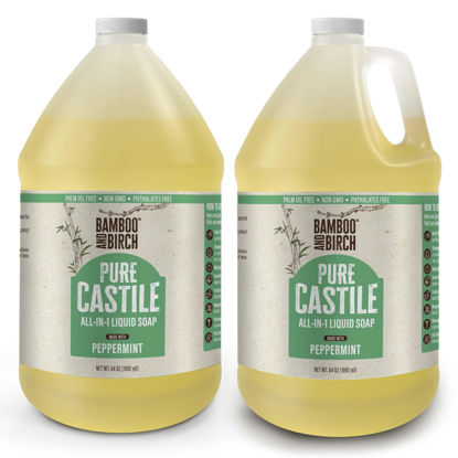 Picture of BAMBOO AND BIRCH Pure Castile Soap Liquid Organic, Certified Palm Oil Free Natural Soap, Peppermint, 1 Gallon