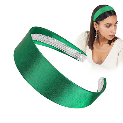 Picture of Ivyu Green Headbands for Women 70s Wide Headband Girls Halloween Satin Headbands for Adults 60s Hard Head Bands
