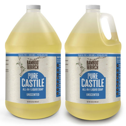 Picture of BAMBOO AND BIRCH Pure Castile Soap Liquid Organic, Certified Palm Oil Free Natural Soap, Unscented, 1 Gallon
