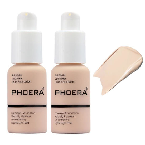 Picture of 2 Pack PHOERA Foundation 101 Porcelain Makeup,Full Coverage Foundation for Women and Girls(101 Porcelain)
