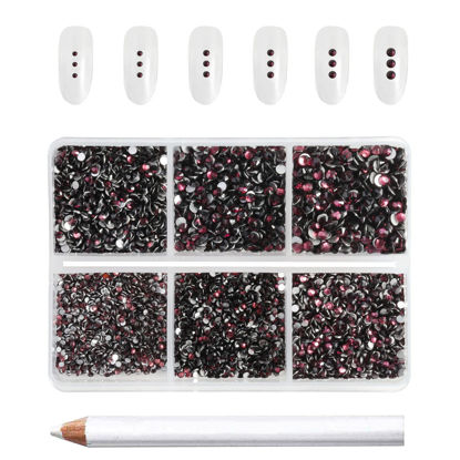 Picture of Beadsland 7200pcs Flatback Rhinestones,Burgundy Rhinestones Nail Gems Round Crystal Rhinestones for Crafts,Mixed 6 Sizes with Wax Pencil Kit, SS3-SS10,Amethyst