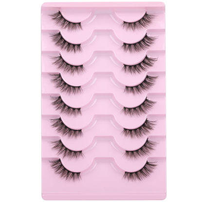 Picture of Half Lashes Natural Looking Cat Eye Lashes Accent Eyelashes Multi-layers Wispy Fluffy 3D Curly False Lashes Pack by Mavphnee