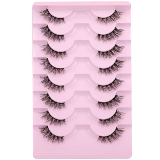 Picture of Half Lashes Natural Looking Cat Eye Lashes Accent Eyelashes Multi-layers Wispy Fluffy 3D Curly False Lashes Pack by Mavphnee