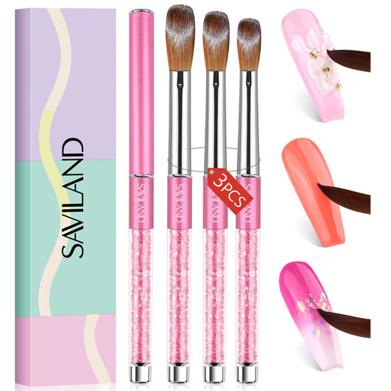 Picture of Saviland 3pcs Acrylic Nail Brush Set: Size 6/8/12 Professional Acrylic Nail Brushes for Acrylic Application Acrylic Powder Nail Art Extension & 3D Nail Carving Manicure Tools Home Nail Salons DIY
