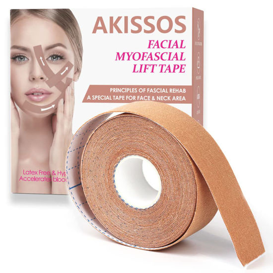 Picture of Akissos Facial Myofascial Lift Tape Face Lift Tape Face Toning Belts Anti Wrinkle Patches Anti Freeze Stickers Neck Lift Tape Unisex For Firming and Tightening Skin 2.5cm*5m