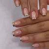 Picture of French Tip Press on Nails Short Square Fake Nails Gold Nail Tips Press ons Glossy Acrylic Nails Nature Glue on Nails Full Cover Artificial Nails Stick on Nails for Women Manicure 24Pcs