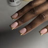 Picture of French Tip Press on Nails Short Square Fake Nails Gold Nail Tips Press ons Glossy Acrylic Nails Nature Glue on Nails Full Cover Artificial Nails Stick on Nails for Women Manicure 24Pcs