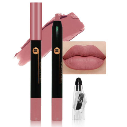 Picture of JUAAZIN Dusty Pink Crayon Matte Lipstick Lip Liner Pencil, Moisture Smooth Lipstick Pencil, With pencil sharpener Sharpenable Lip Pencil, Ultimate Lip Crayon for Women Smudgeproof Waterproof 10#