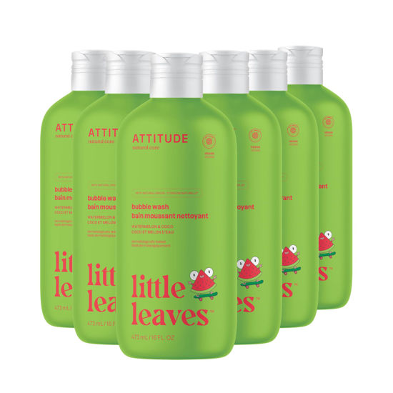 Picture of ATTITUDE Bubble Wash for Kids, EWG Verified Bubble Bath, Hair Shampoo and Body Soap, Dermatologically Tested, Plant- and Mineral-Based, Vegan, Watermelon & Coco, 16 Fl Oz (Pack of 6)