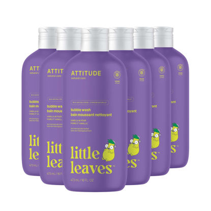 Picture of ATTITUDE Bubble Wash for Kids, EWG Verified Bubble Bath, Hair Shampoo and Body Soap, Dermatologically Tested, Plant- and Mineral-Based, Vegan, Vanilla & Pear, 16 Fl Oz (Pack of 6)