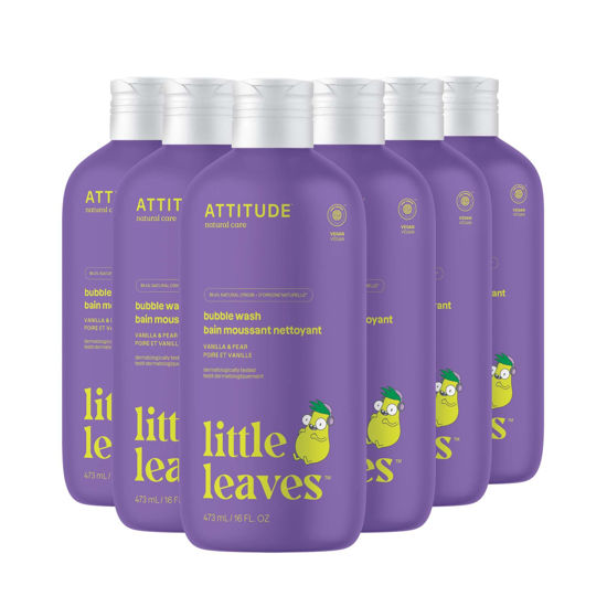 Picture of ATTITUDE Bubble Wash for Kids, EWG Verified Bubble Bath, Hair Shampoo and Body Soap, Dermatologically Tested, Plant- and Mineral-Based, Vegan, Vanilla & Pear, 16 Fl Oz (Pack of 6)