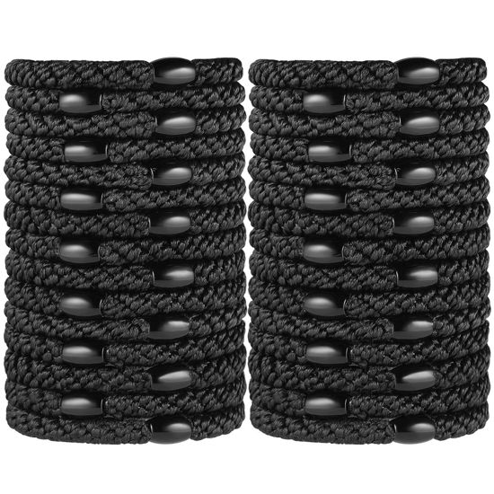 Picture of Black Elastic Hair Ties for Women and Girls, Funtopia 30 Pcs No Metal No Slip Braided Ponytail Holders for Thick and Medium Hair