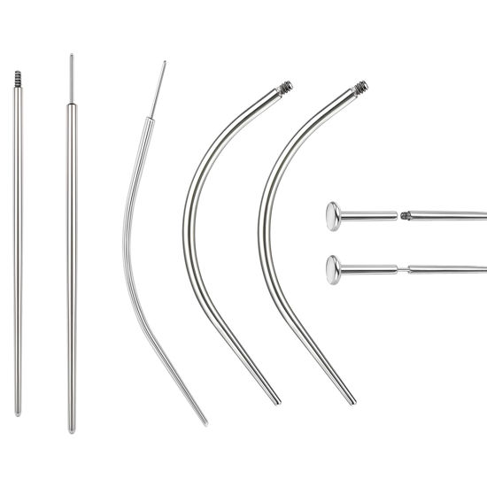 Picture of BodyAce 14G 16G 18G 20G Piercing Taper, Stainless Steel Threadless Insertion Pin Screw On Assistant Tool, Curved Body Piercing Stretching Kit for Ear/Nose/Navel/Lip/Eyebrow [New 18G(1.0mm) Mix]