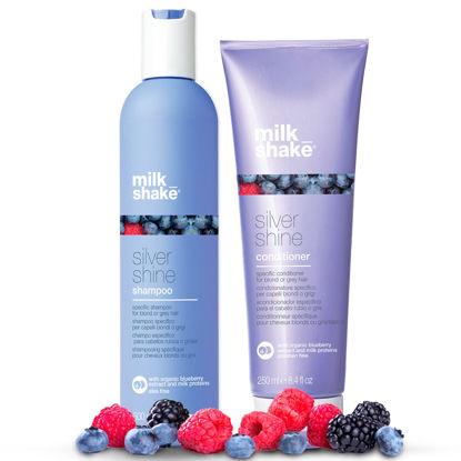 Picture of milk_shake Silver Shine Purple Shampoo 10.1 Fl Oz + Silver Shine Purple Conditioner 8.4 Fl Oz - Blonde Shampoo and Conditioner for Brassy Hair