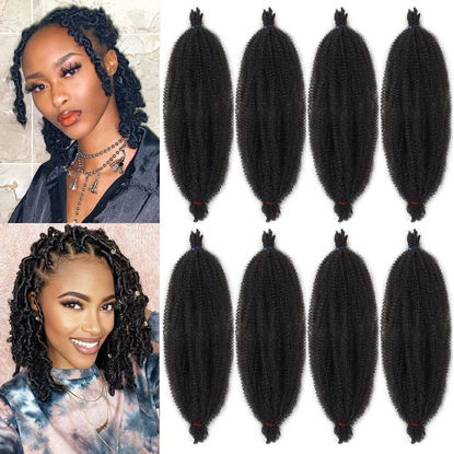 Picture of 16 Inch Pre-Separated Springy Afro Twist Hair 8 Packs Spring Twist Hair For Distressed Soft Locs Natural Black Marley Twist Crochet Braiding Hair Synthetic Hair Extensions (8 Strands/Pack,1B#)