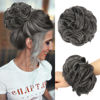 Picture of FESHFEN Messy Bun Hair Piece - Large Wavy Curly Elastic Hair Bun Scrunchies Ponytail Extensions Synthetic Chignon Hairpieces for Women, Dark Salt and Pepper 1.94oz
