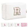 Picture of Small Initial Patch Makeup Bag Personalized Gifts Make Up Bag,White Cute PU Leather Glitter Letter Cosmetic Bag with Zipper,Trendy Portable Travel Toiletry Pouch,Preppy Stuff for Teen Girls Women R