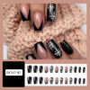 Picture of Black Christmas Press on Nails Winter Snowflake Fake Nails Medium Coffin Acrylic Glue on Nails with White Snowflake Glitters Designs Christmas Manicure False Nails for Women Nail Art Decoration 24Pcs