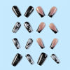 Picture of Black Christmas Press on Nails Winter Snowflake Fake Nails Medium Coffin Acrylic Glue on Nails with White Snowflake Glitters Designs Christmas Manicure False Nails for Women Nail Art Decoration 24Pcs