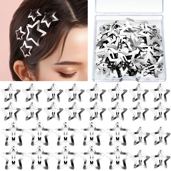 Picture of YGDZ Star Hair Clips and Barrettes Set - 20 pcs 1.22" Y2K Hair Accessories, 10 pcs 1.61" Silver Clips for Girls Women, Rave Accessories, Non-Slip Metal Snap Hair Clips