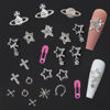 Picture of BBATT-HAPPY 134PCS Nail Charms for Acrylic Nails,Silver Star Planet Cross Punk Pink Pin Billiards Nail Art Accessories,Nail Jewels for Nail Art Supplies Craft DIY