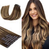 Picture of HOTBANANA Clip in Hair Extensions 22 inch 150g 7pcs Chocolate Brown mixed Caramel Blonde Clip in Remy Human Hair Extensions Straight Hair Invisi Edge Clip Hair Full Head