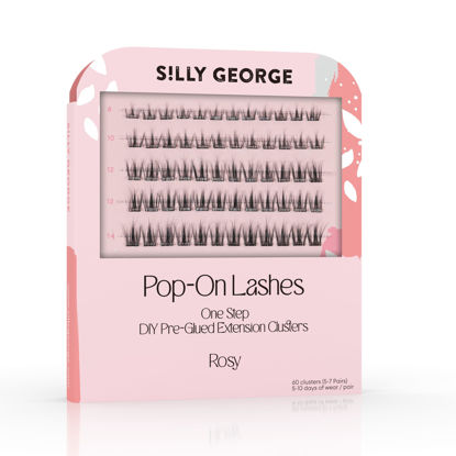 Picture of Silly George Pop-On Lashes - DIY 1-Step Pre-Glued Faux Eyelash Clusters, Natural Look Extensions, Black - Rosy, 5-7 Pair Set, Pack of 60 Clusters