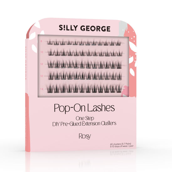 Picture of Silly George Pop-On Lashes - DIY 1-Step Pre-Glued Faux Eyelash Clusters, Natural Look Extensions, Black - Rosy, 5-7 Pair Set, Pack of 60 Clusters