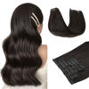 Picture of HOTBANANA Clip in Hair Extensions 14 inch 130g 7pcs Dark Brown Clip in Remy Human Hair Extensions Straight Hair Invisi Edge Clip Hair Full Head