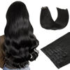 Picture of HOTBANANA Clip in Hair Extensions 16 inch 130g 7pcs Jet Black Clip in Remy Human Hair Extensions Straight Hair Invisi Edge Clip Hair Full Head