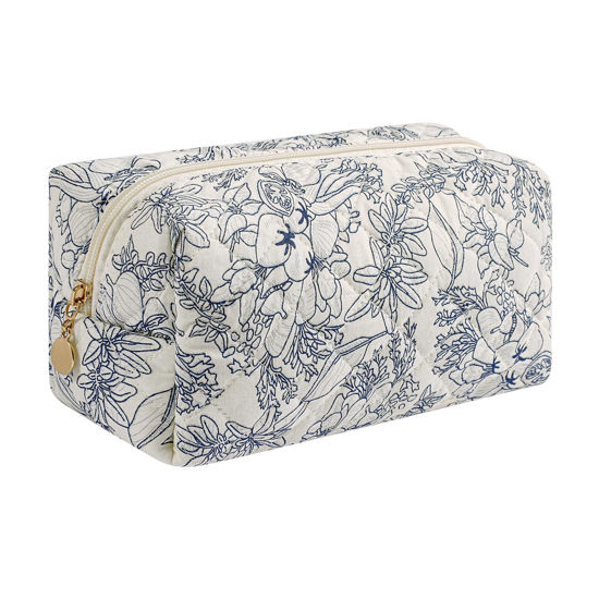 Picture of HHQQWZ Makeup Bag Travel Cosmetic Bag for Women Girls, Zipper Make Up Pouch, Floral Flowers Toiletry Organizer Makeup, Portable Storage Bag, Cosmetic Travel Cloth Bag (Navy Blue Flower)