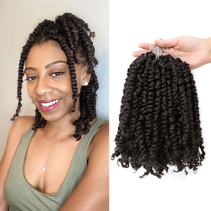 Picture of The BOHOBABE Crochet Passion Twist Hair Pretwisted 12 Inch Short Brown Pre-looped Passion Twist Crochet Braiding Hair 8 Packs(4#)