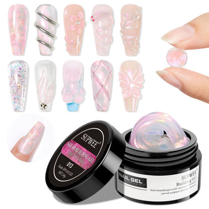 Picture of SUPWEE Solid Sculpture Builder Gel, Aurora Pink 3D Nail Gel White Non-Stick Hand Nail Extension Gel for Carving Patterns Decoration Nail Art Emboss Hard Gel for Nails Mnicure DIY at Home 14g(0.49 oz)