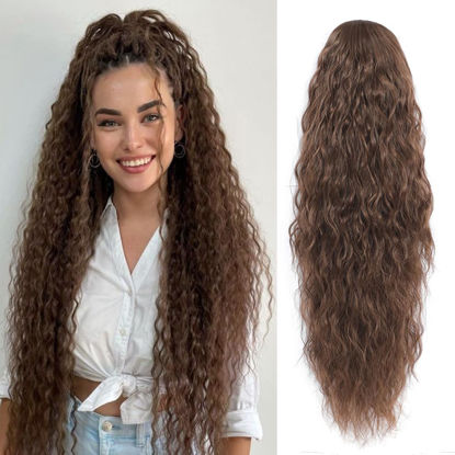 Picture of KETHBE 26 Inch Drawstring Ponytail Hair Extension Long Curly Wavy Hair Extensions Fake Ponytail Synthetic Heat Resistant Hair Pieces for Women (26Inch,8#)