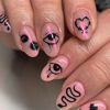 Picture of Halloween Press on Nails Short Oval Fake Nails Press ons Chrome Pink False Nails with Designs Heart Snake Glossy Full Cover Acrylic Glue on Nails Artificial Stick on Nails for Women Decoration 24Pcs